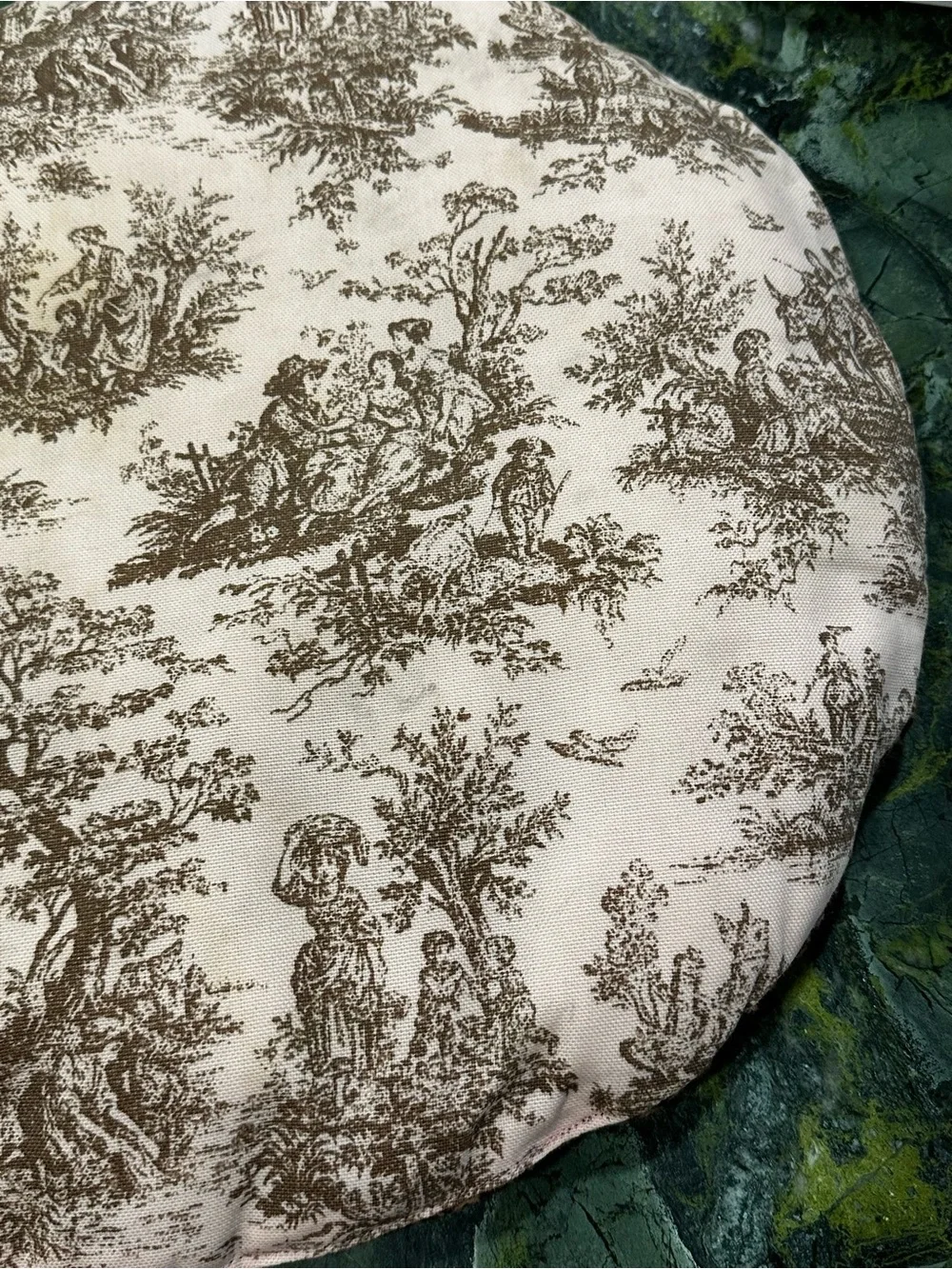 Vintage Toile Bucolic Kravet  Romantic Scene Reversible Round Decorative Pillow